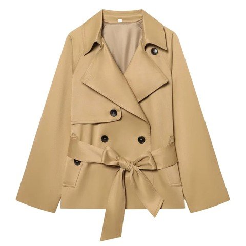 Belted Short Trench Jacket in khaki