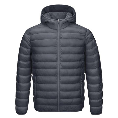 Lightweight Hooded Puffer Jacket in dark grey